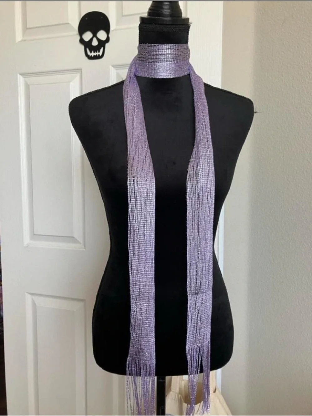 Y2K Lavender Fringe Skinny Scarf - Unbranded
